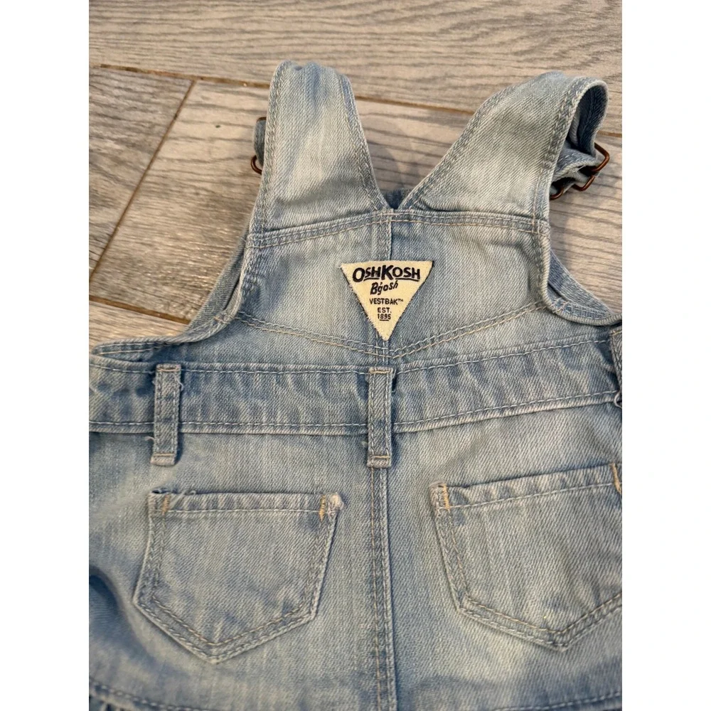 OshKosh B'gosh Baby Girls Denim Overalls Dress Ruffle Skirt 6 Months Bibs Jeans